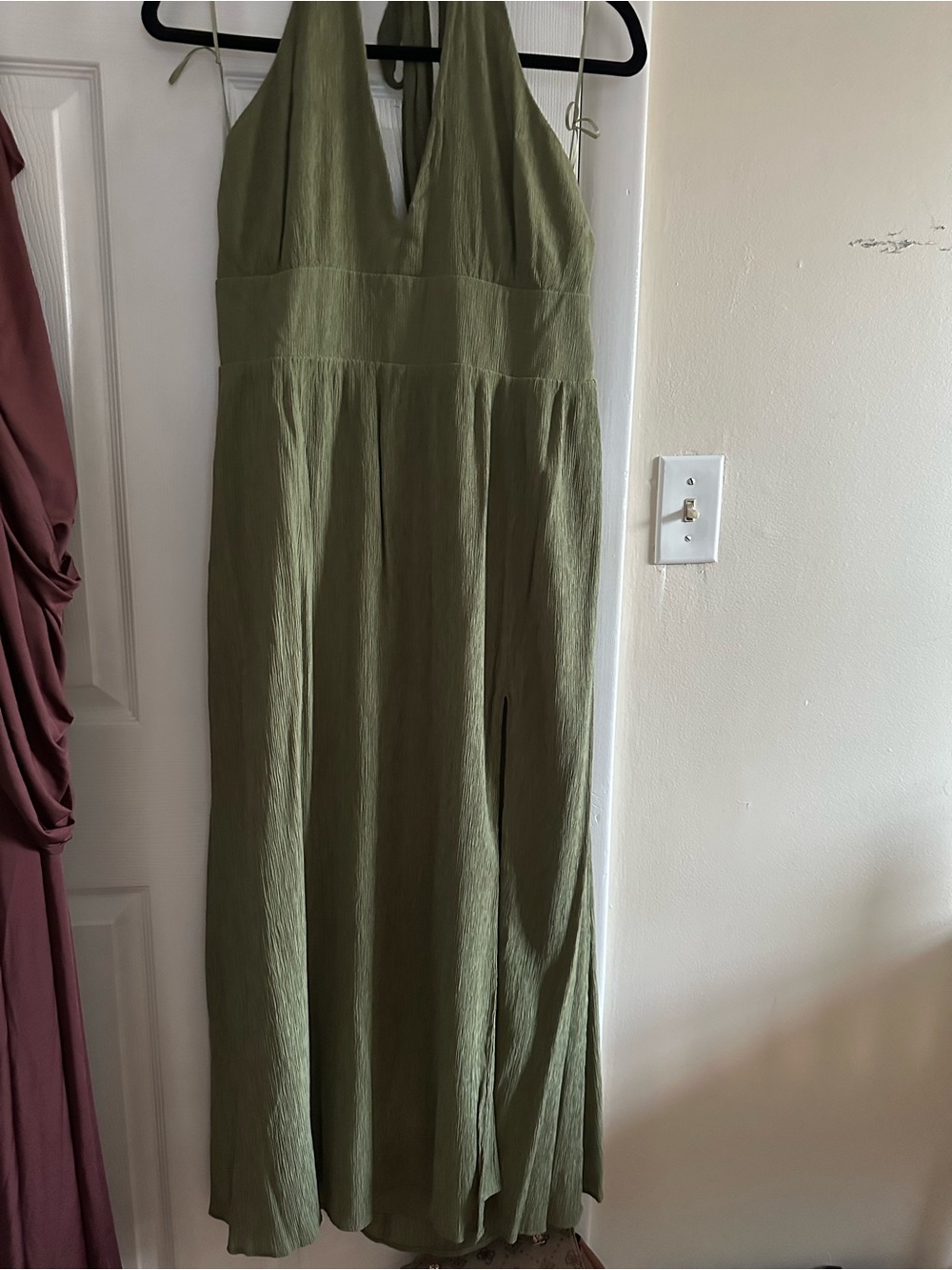Abercrombie & Fitch Olive Green V-Neck Halter Maxi Dress